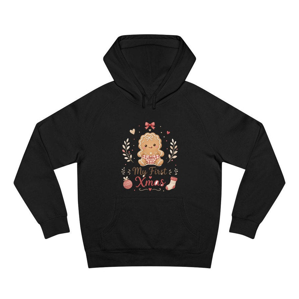 Gingerbread Baby First Xmas personalised Christmas hoodie in black