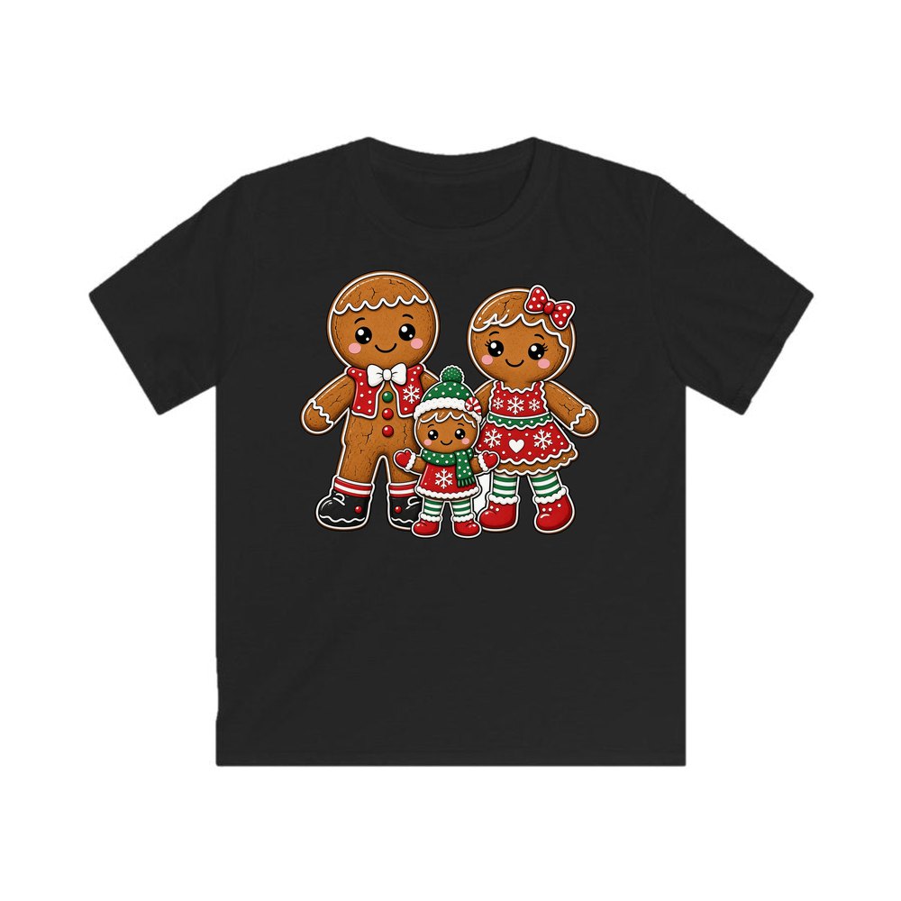Gingerbread Biscuit Family personalised kids Christmas tee in black