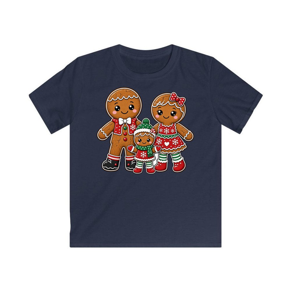 Gingerbread Biscuit Family personalised kids Christmas tee in navy