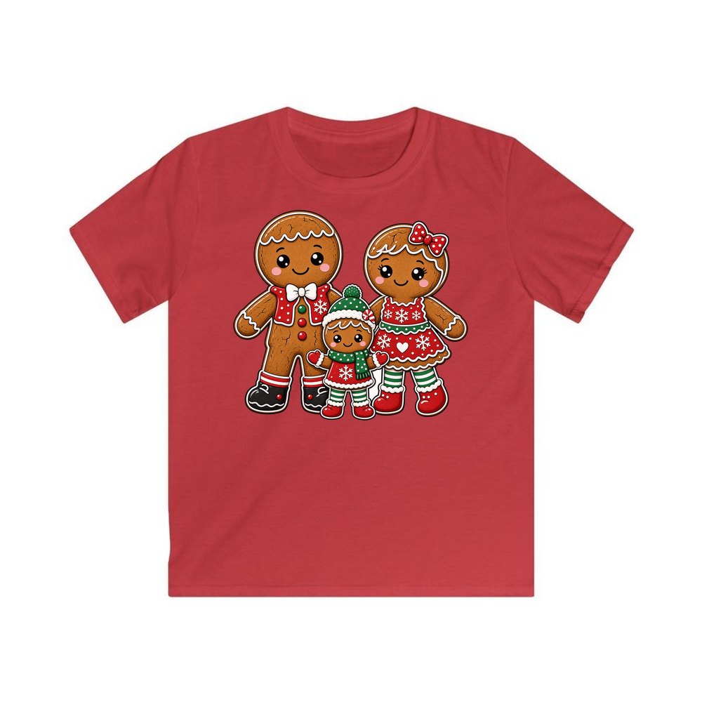 Gingerbread Biscuit Family personalised kids Christmas tee in red