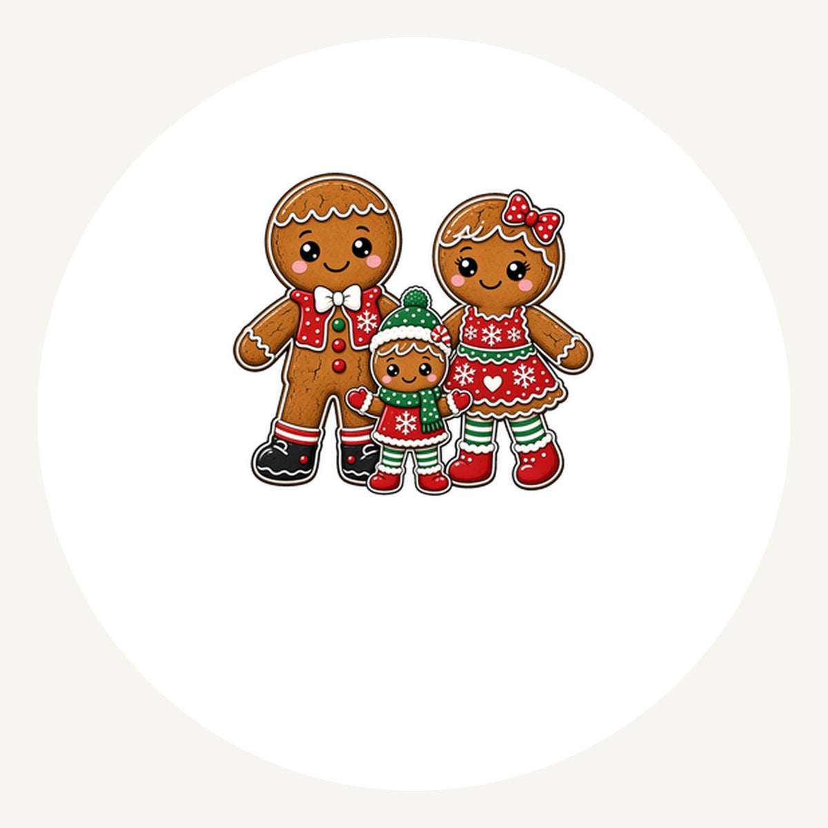 Gingerbread Biscuit Family Christmas artwork, the design printed on the personalised ornament
