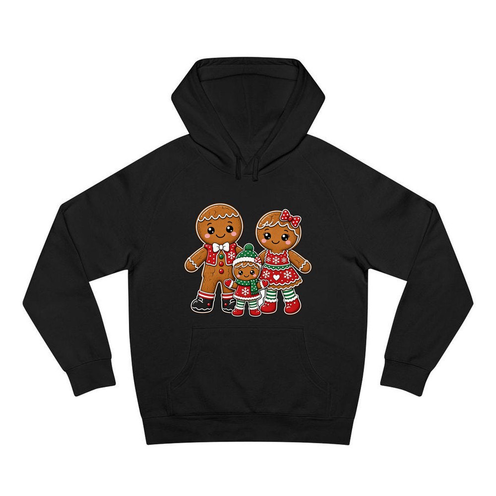 Gingerbread Biscuit Family personalised Christmas hoodie in black