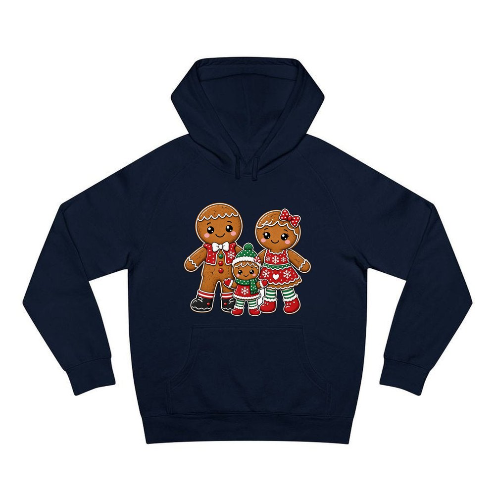 Gingerbread Biscuit Family personalised Christmas hoodie in navy
