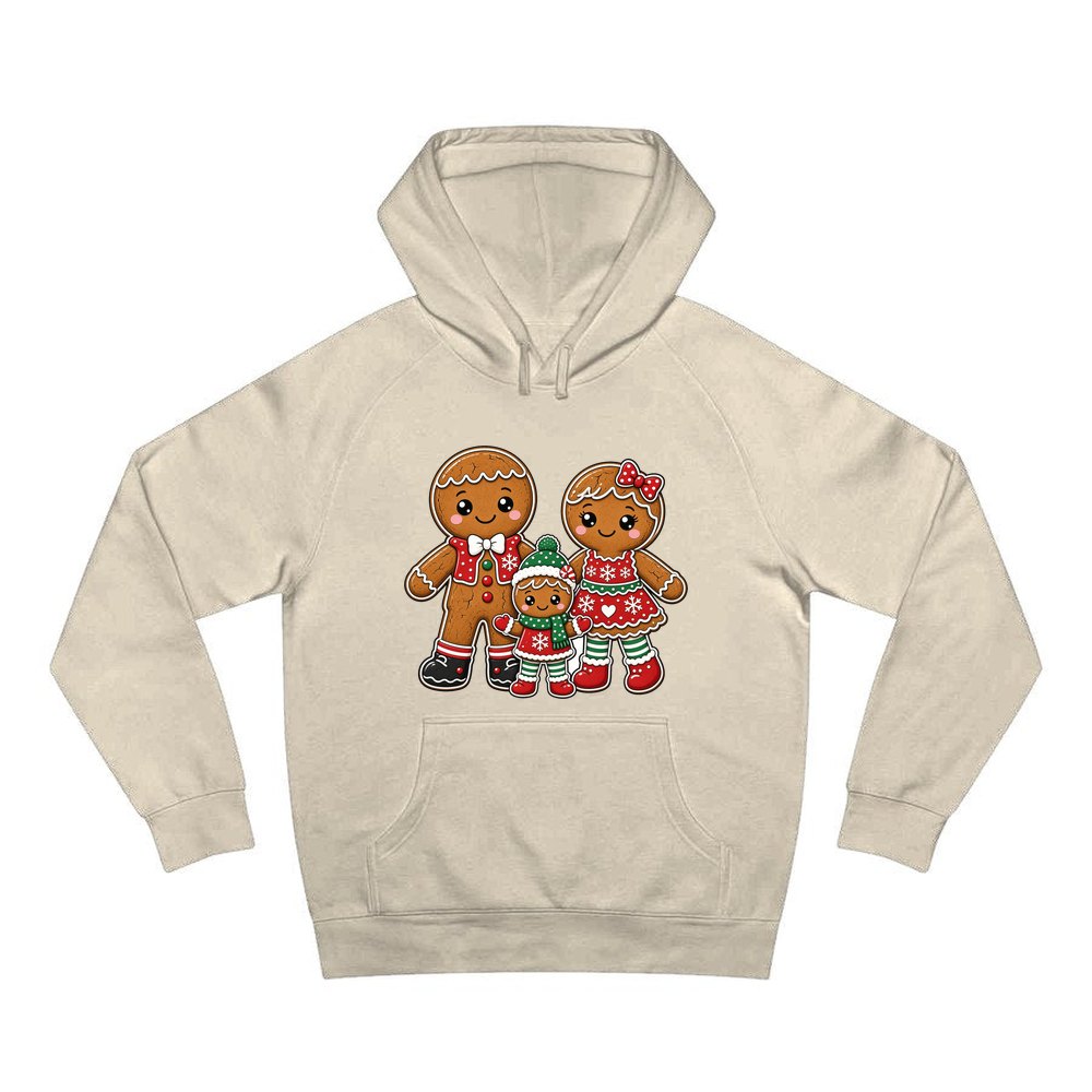 Gingerbread Biscuit Family personalised Christmas hoodie in sand