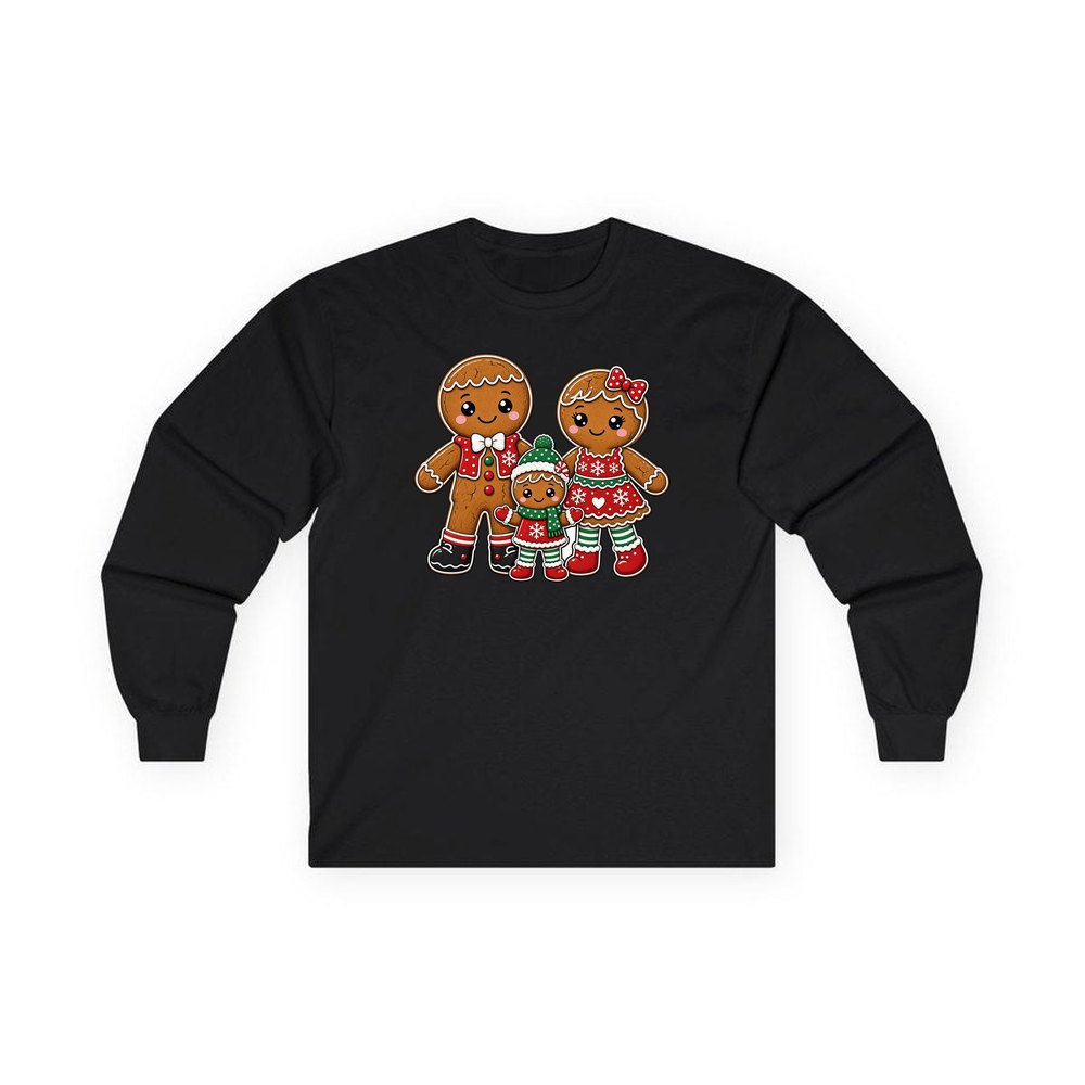 Gingerbread Biscuit Family personalised long sleeve Christmas T-shirt in black