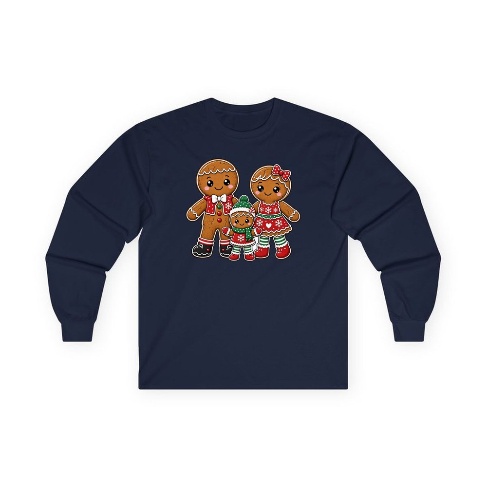 Gingerbread Biscuit Family personalised long sleeve Christmas T-shirt in navy