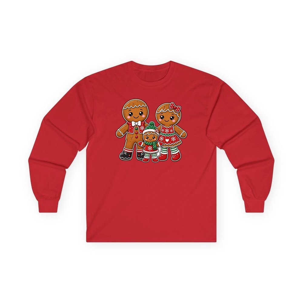 Gingerbread Biscuit Family personalised long sleeve Christmas T-shirt in red