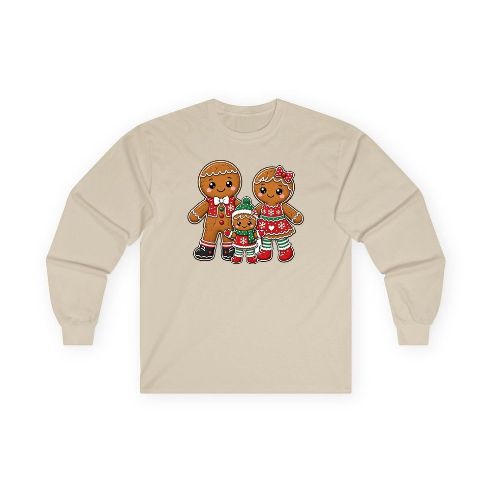 Gingerbread Biscuit Family personalised long sleeve Christmas T-shirt in sand
