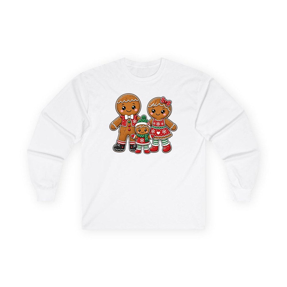 Gingerbread Biscuit Family personalised long sleeve Christmas T-shirt in white