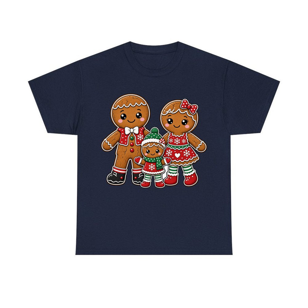 Gingerbread Biscuit Family personalised Christmas T-shirt in navy
