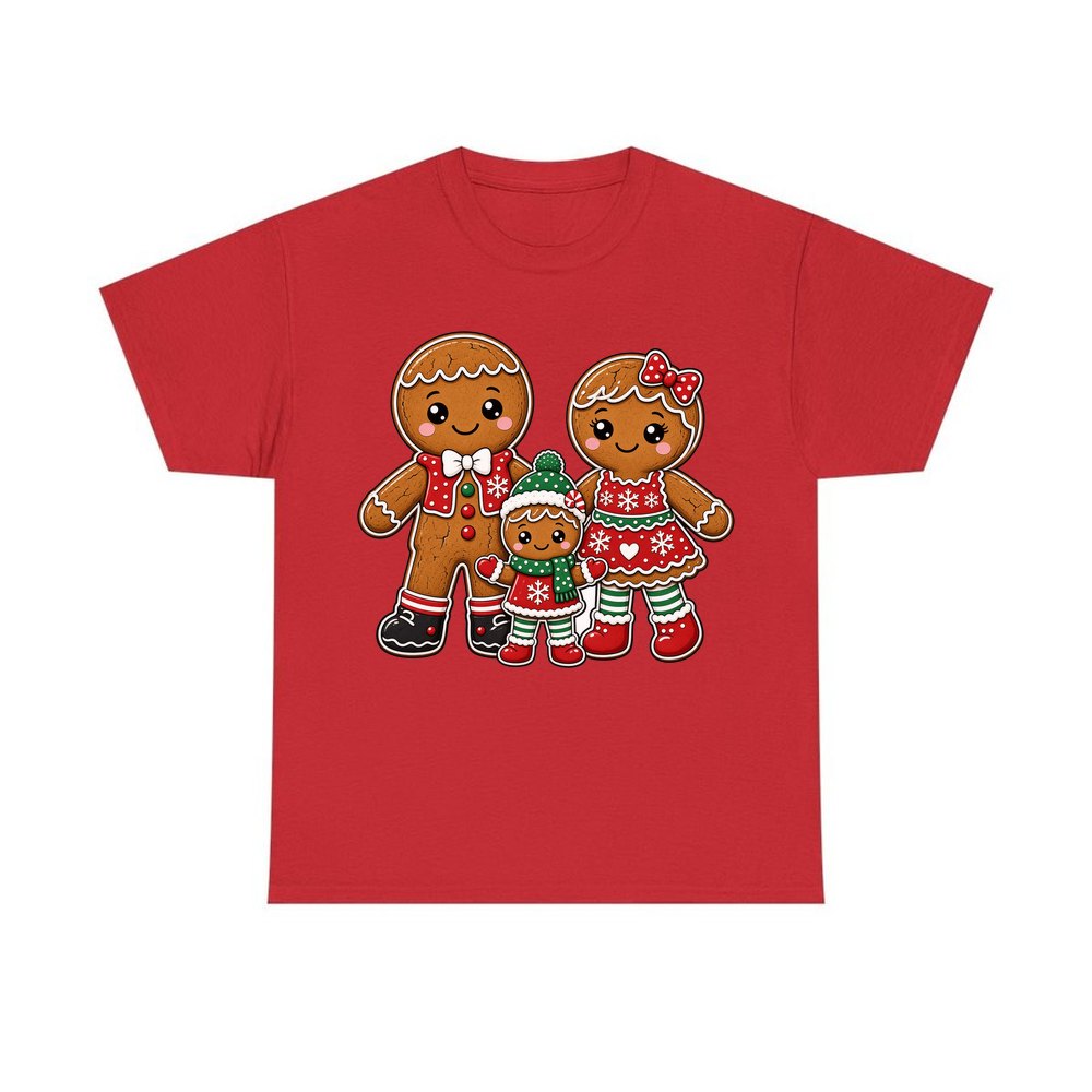 Gingerbread Biscuit Family personalised Christmas T-shirt in red