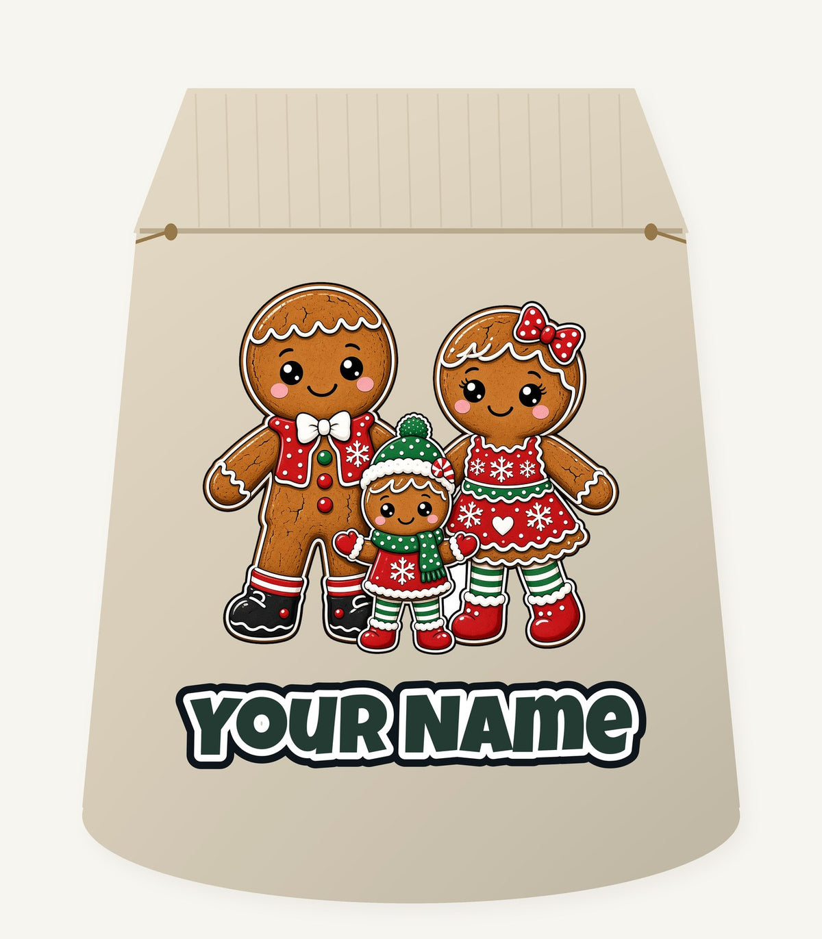 Gingerbread Biscuit Family Personalised Santa Sack