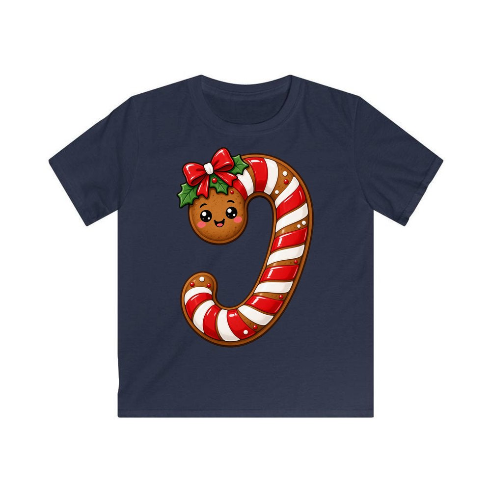 Gingerbread Candy Cane Biscuit personalised kids Christmas tee in navy