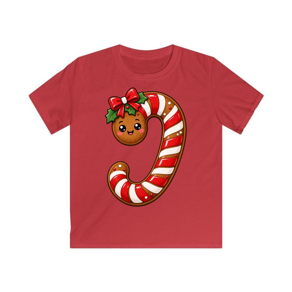 Gingerbread Candy Cane Biscuit personalised kids Christmas tee in red
