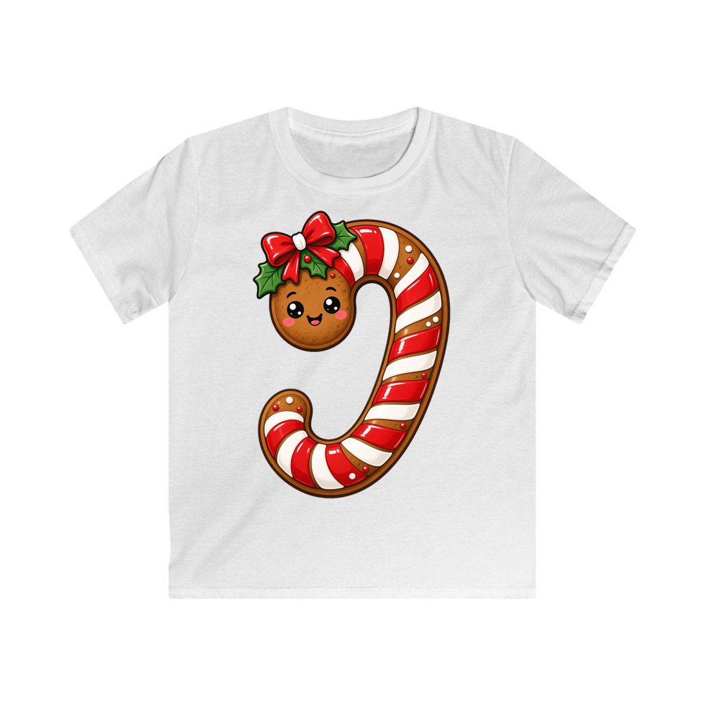 Gingerbread Candy Cane Biscuit personalised kids Christmas tee in white