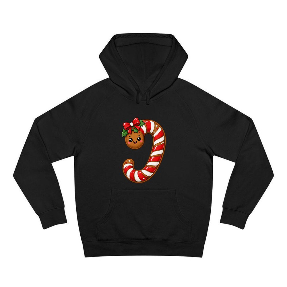 Gingerbread Candy Cane Biscuit personalised Christmas hoodie in black