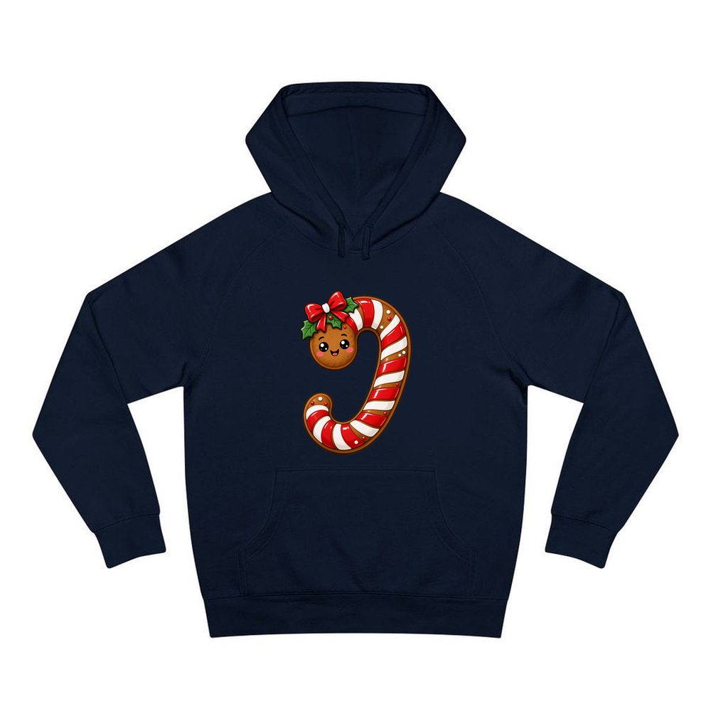 Gingerbread Candy Cane Biscuit personalised Christmas hoodie in navy