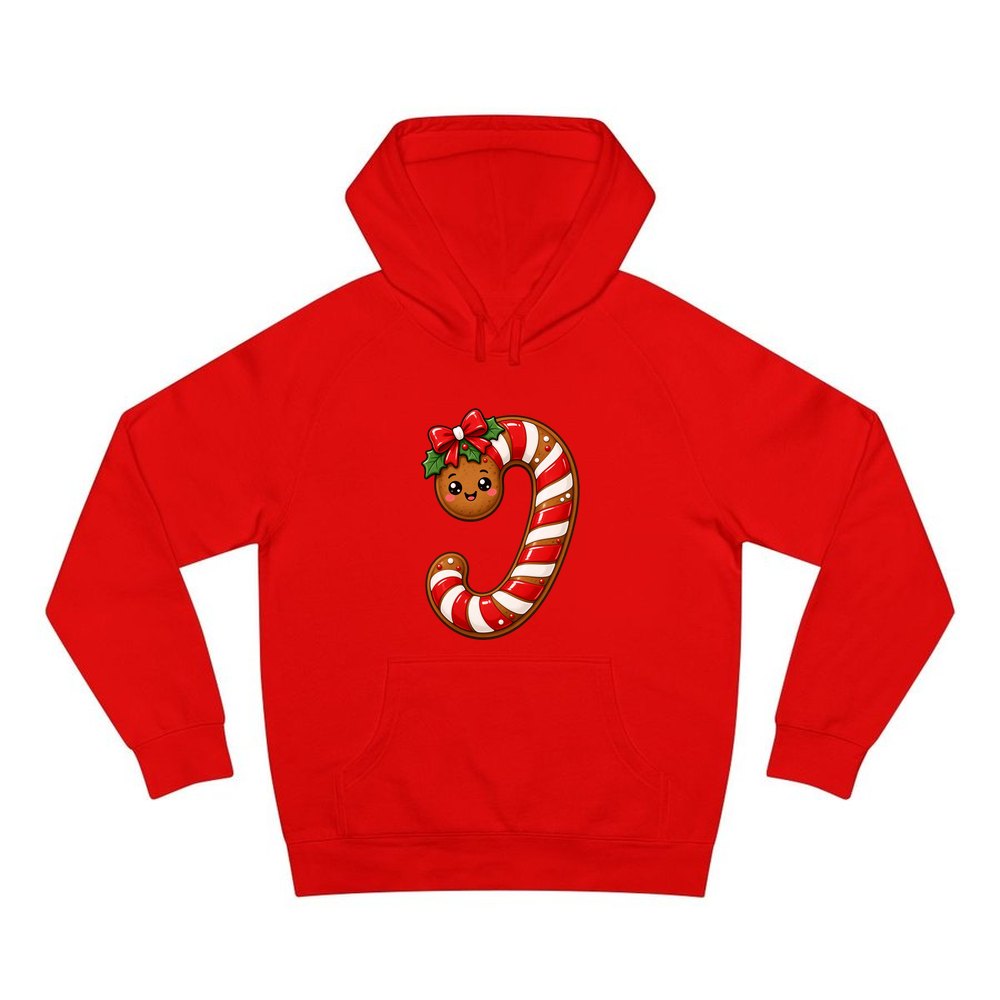 Gingerbread Candy Cane Biscuit personalised Christmas hoodie in red