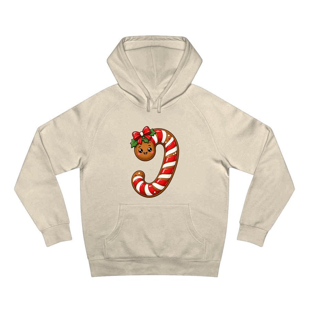 Gingerbread Candy Cane Biscuit personalised Christmas hoodie in sand