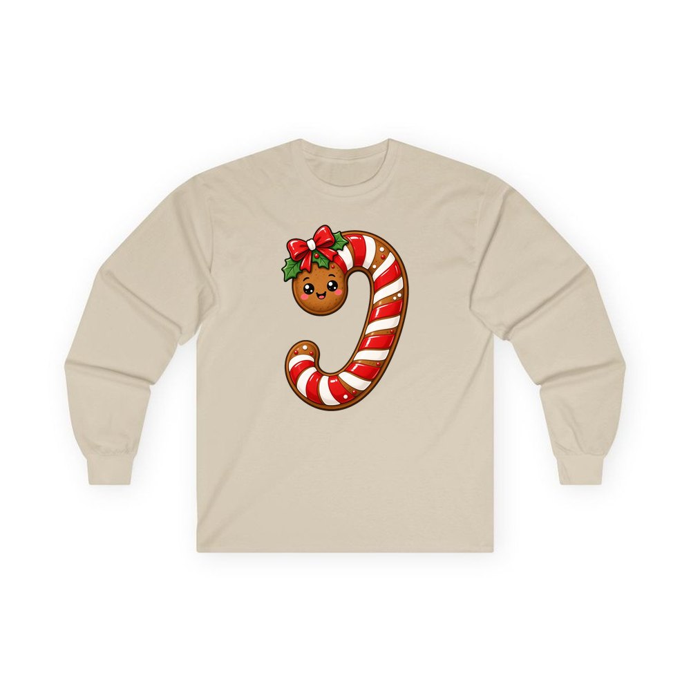Gingerbread Candy Cane Biscuit personalised long sleeve Christmas T-shirt in sand