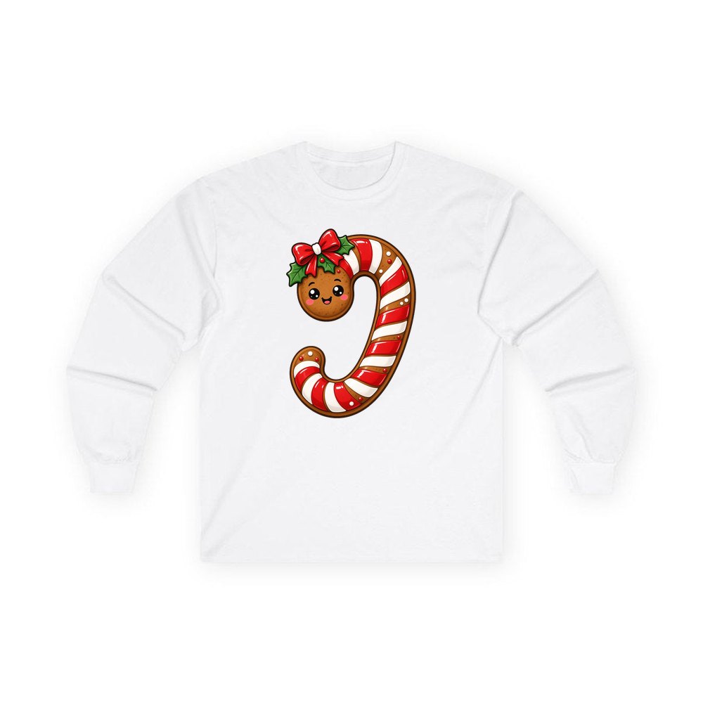 Gingerbread Candy Cane Biscuit personalised long sleeve Christmas T-shirt in white