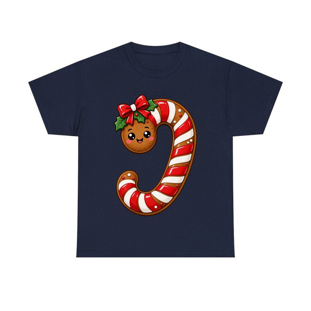 Gingerbread Candy Cane Biscuit personalised Christmas T-shirt in navy