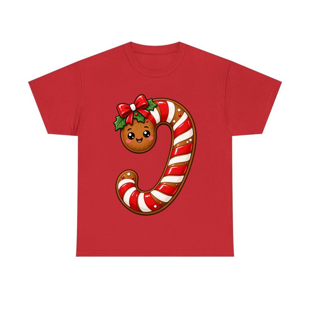 Gingerbread Candy Cane Biscuit personalised Christmas T-shirt in red
