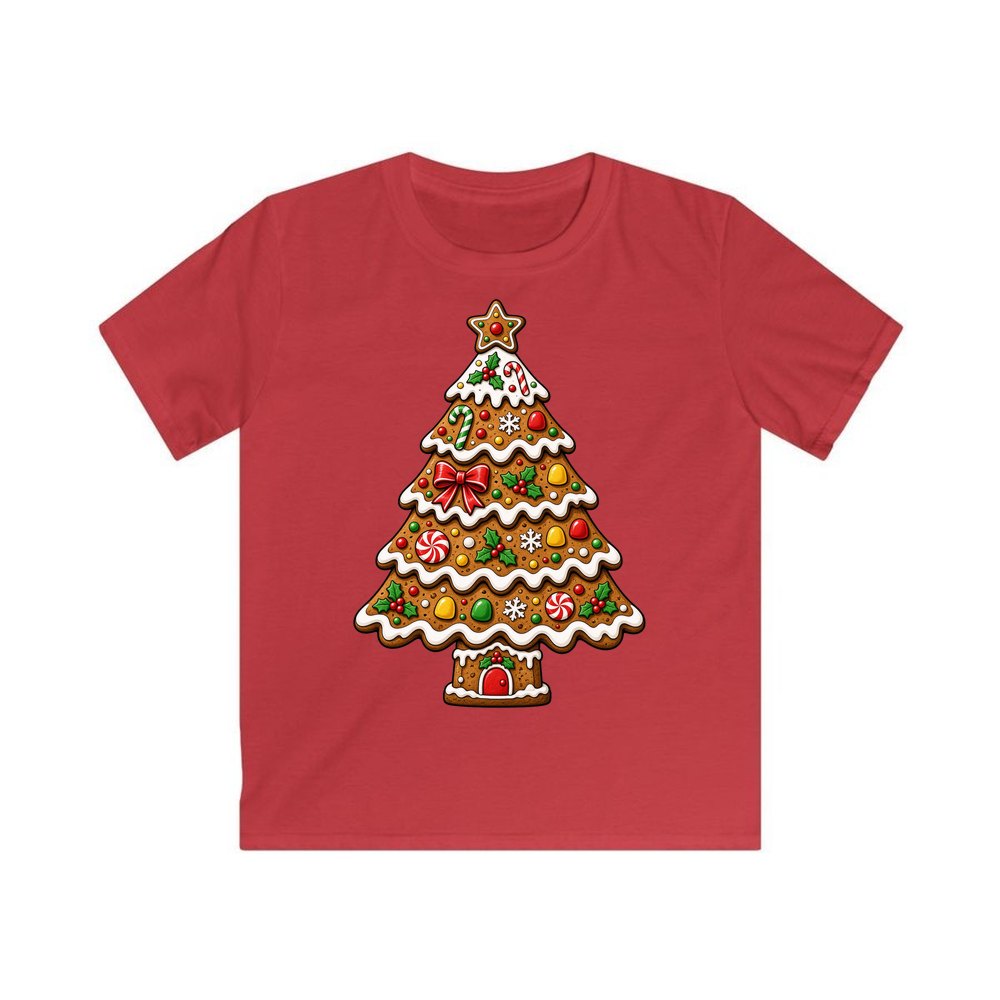 Gingerbread Christmas Tree Biscuit personalised kids Christmas tee in red
