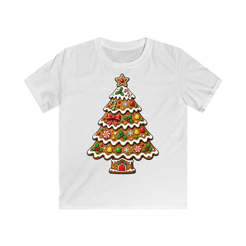 Gingerbread Christmas Tree Biscuit personalised kids Christmas tee in white