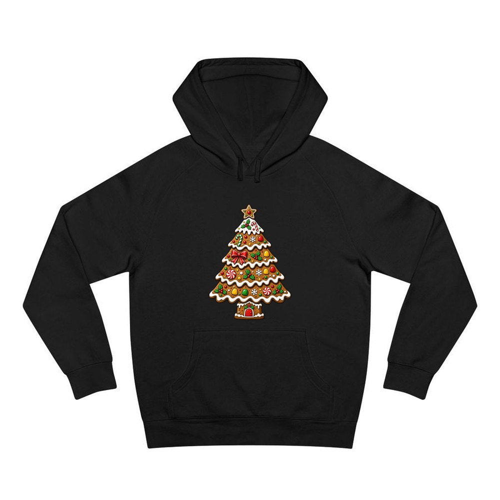 Gingerbread Christmas Tree Biscuit personalised Christmas hoodie in black