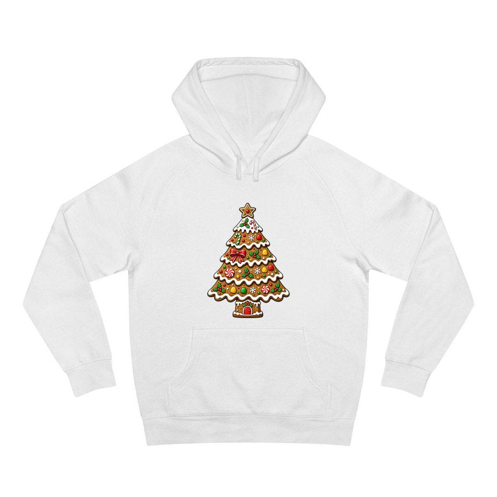 Gingerbread Christmas Tree Biscuit personalised Christmas hoodie in white