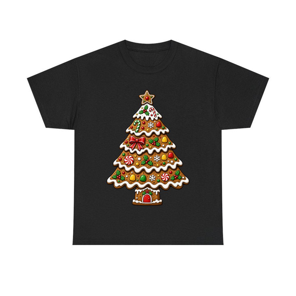 Gingerbread Christmas Tree Biscuit personalised Christmas T-shirt in black