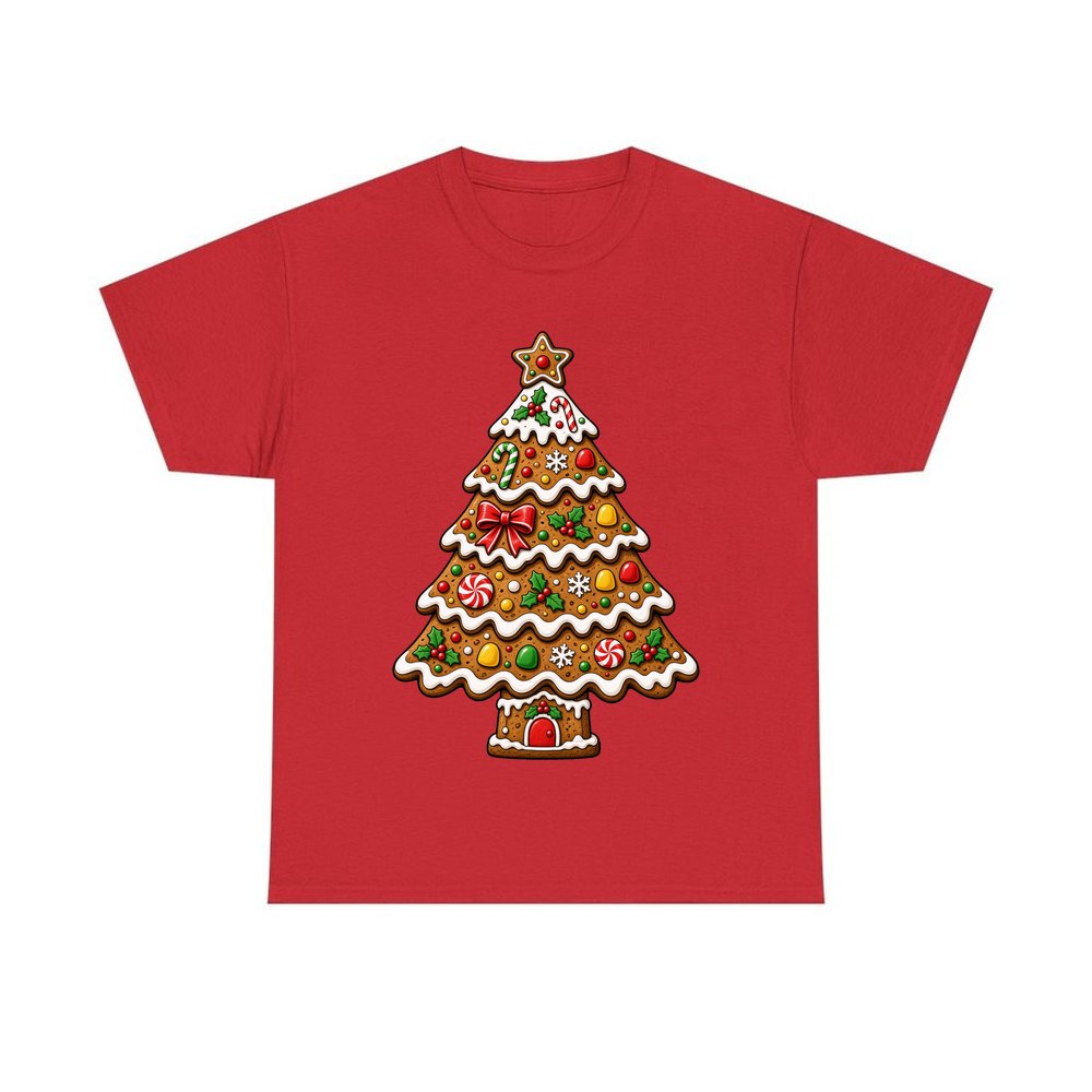 Gingerbread Christmas Tree Biscuit personalised Christmas T-shirt in red