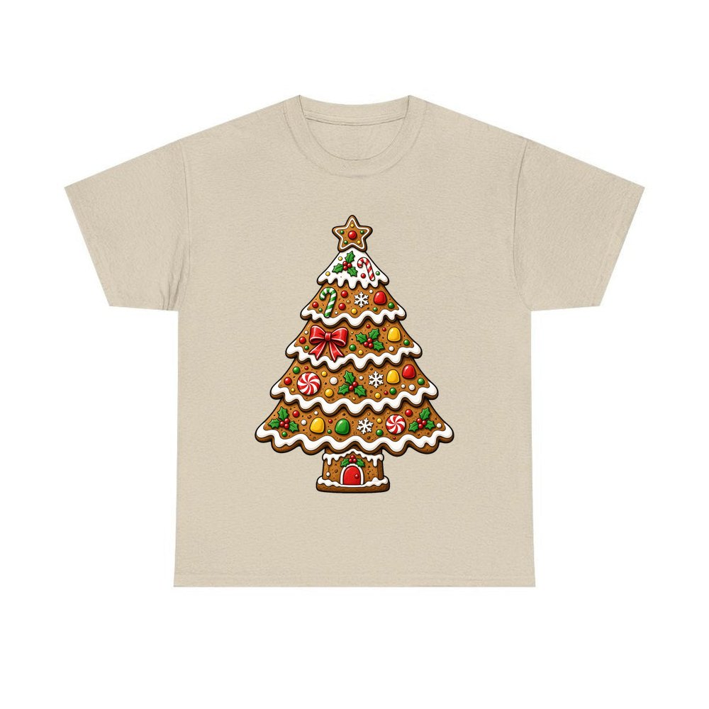 Gingerbread Christmas Tree Biscuit personalised Christmas T-shirt in sand