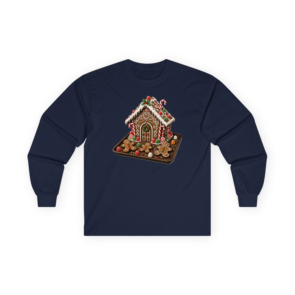 Gingerbread Cookie Tray personalised long sleeve Christmas T-shirt in navy