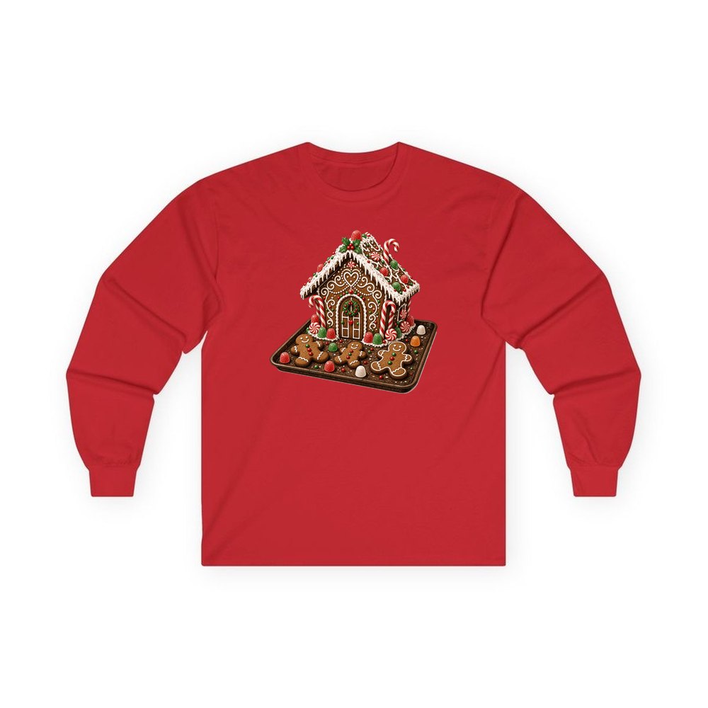 Gingerbread Cookie Tray personalised long sleeve Christmas T-shirt in red