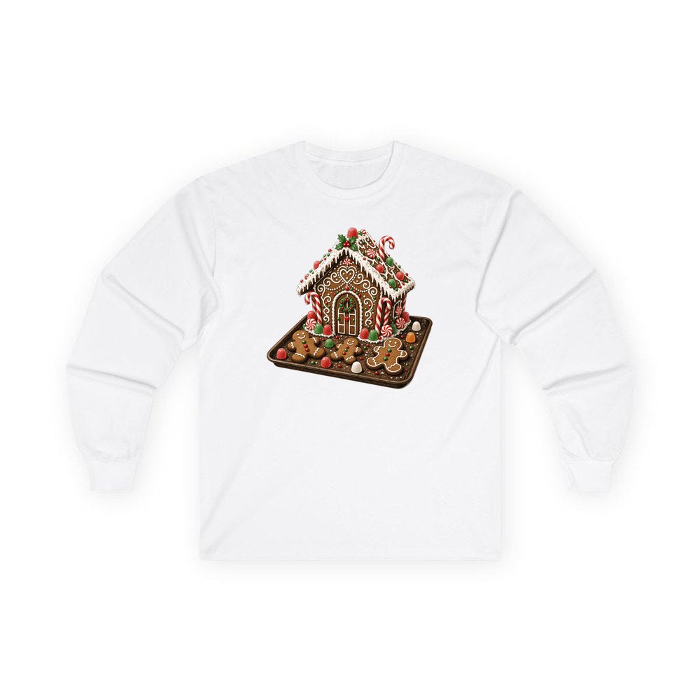 Gingerbread Cookie Tray personalised long sleeve Christmas T-shirt in white