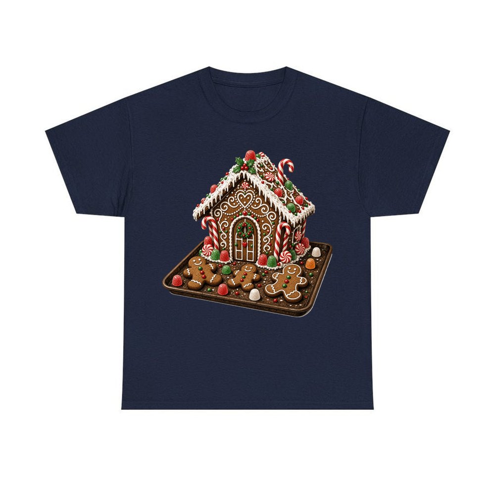 Gingerbread Cookie Tray personalised Christmas T-shirt in navy
