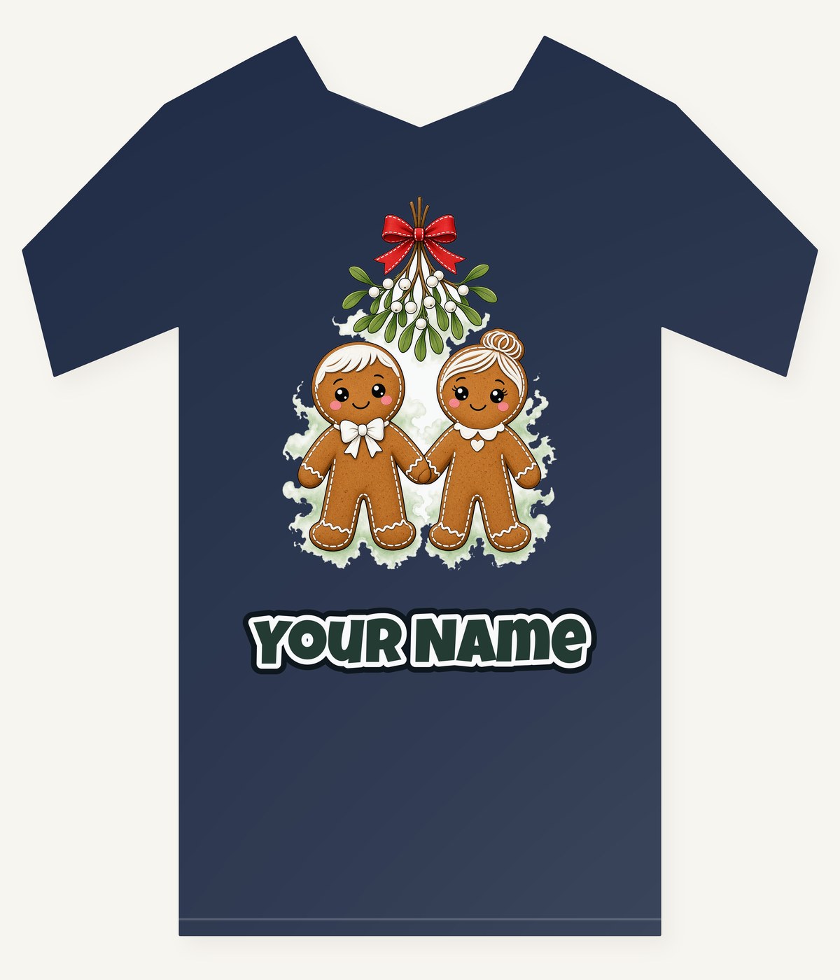 Gingerbread Couple Under Mistletoe Personalised Kids Tee and Baby Bodysuit