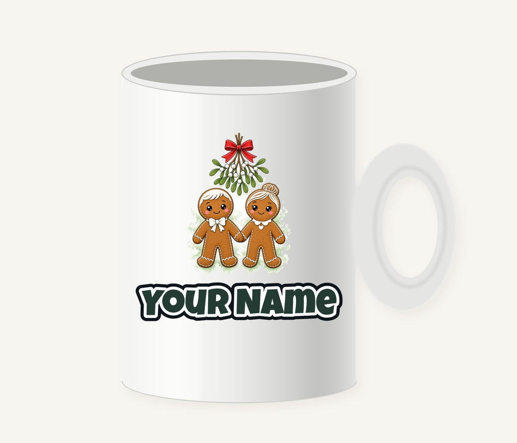 Gingerbread Couple Under Mistletoe Personalised Christmas Mug