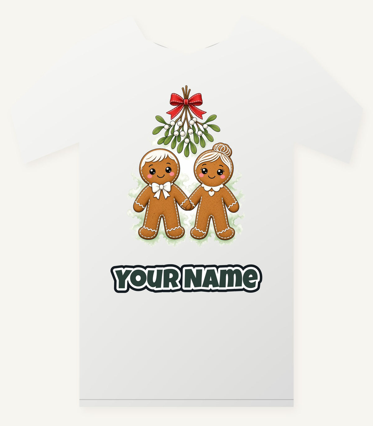 Gingerbread Couple Under Mistletoe Personalised Christmas T-Shirt and Hoodie
