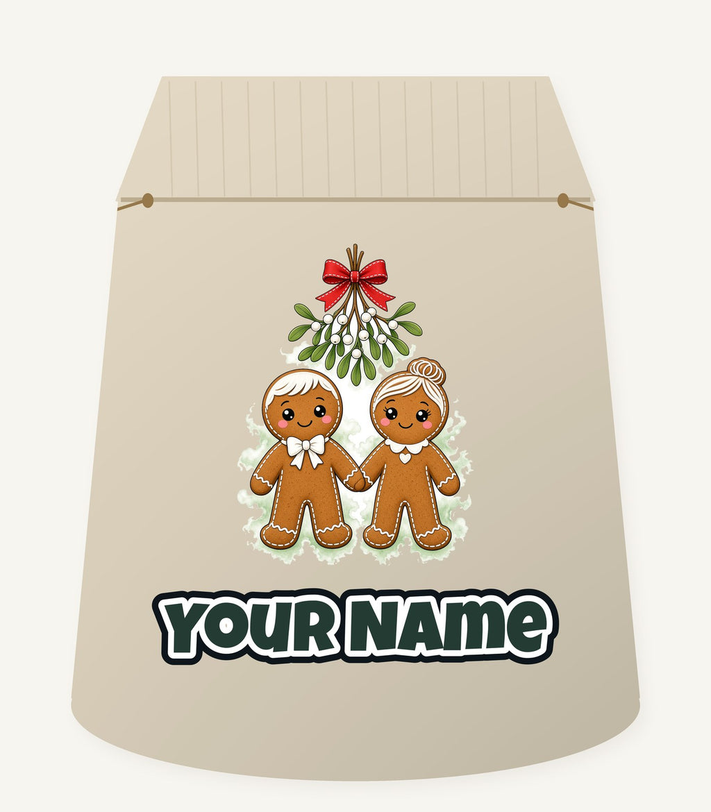 Gingerbread Couple Under Mistletoe Personalised Santa Sack