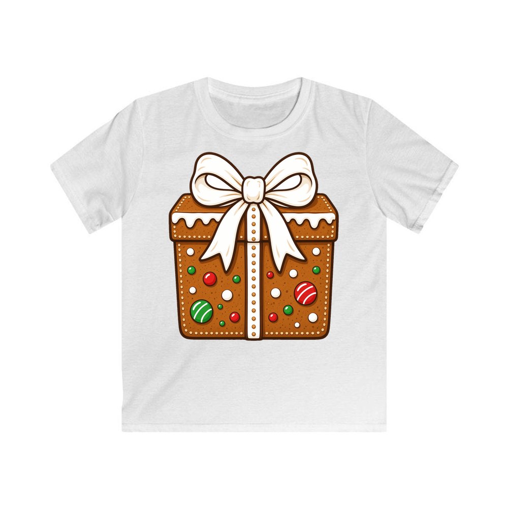 Gingerbread Gift Box Biscuit personalised kids Christmas tee in white