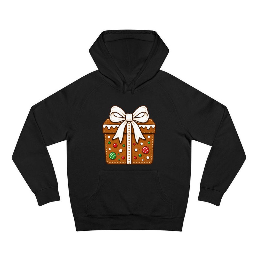 Gingerbread Gift Box Biscuit personalised Christmas hoodie in black