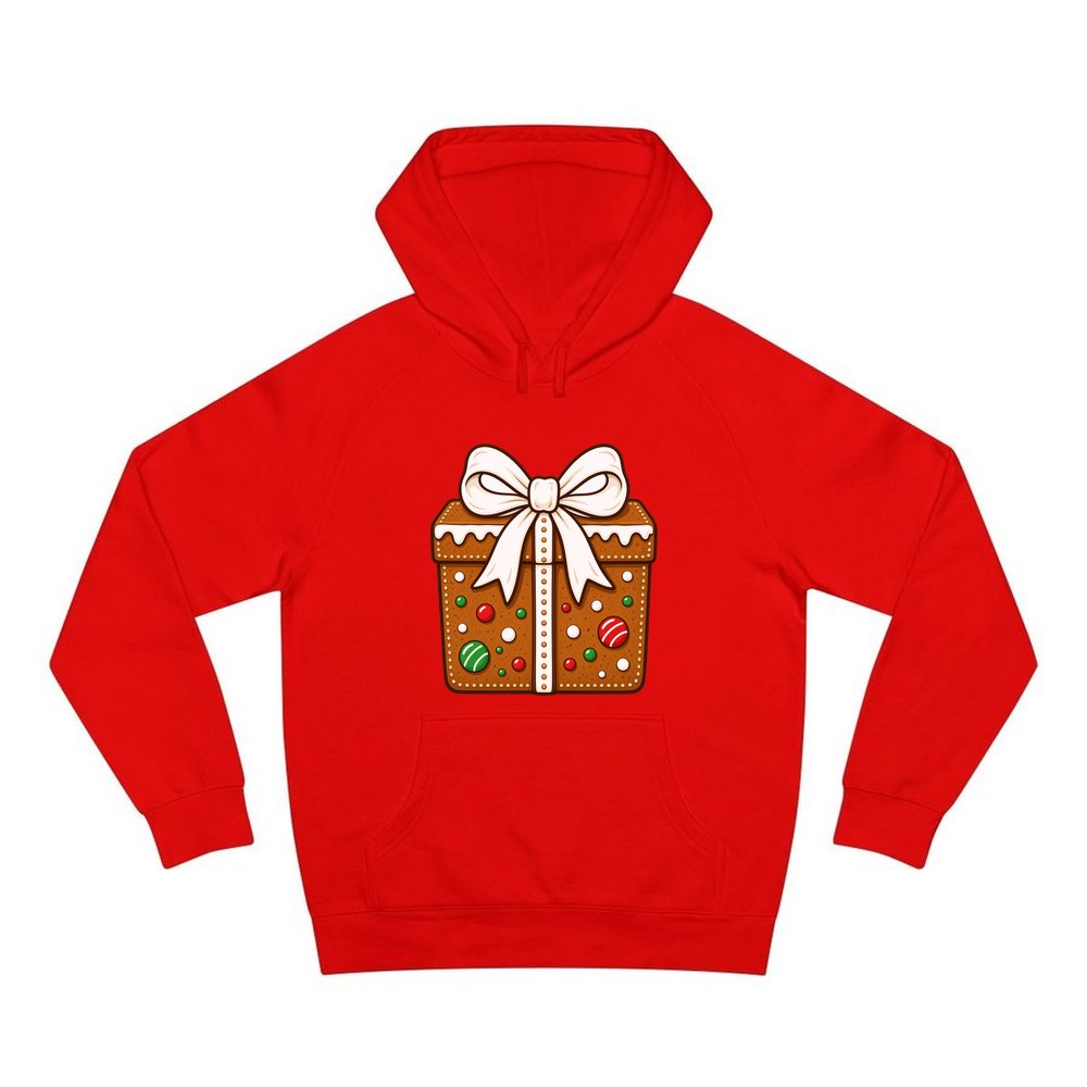 Gingerbread Gift Box Biscuit personalised Christmas hoodie in red