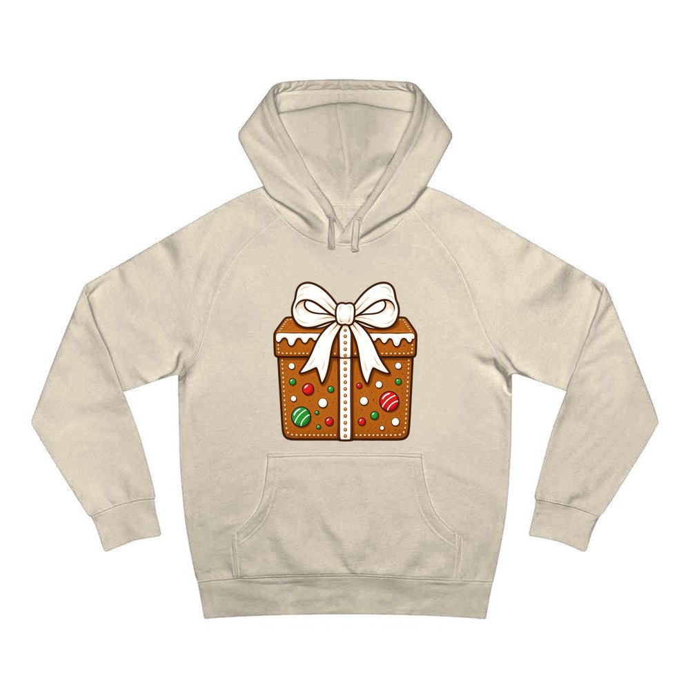 Gingerbread Gift Box Biscuit personalised Christmas hoodie in sand