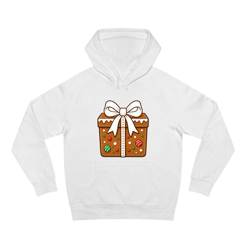Gingerbread Gift Box Biscuit personalised Christmas hoodie in white