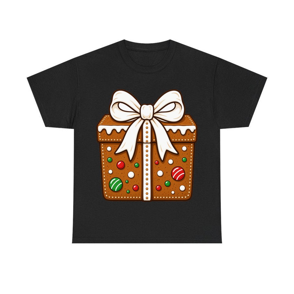 Gingerbread Gift Box Biscuit personalised Christmas T-shirt in black