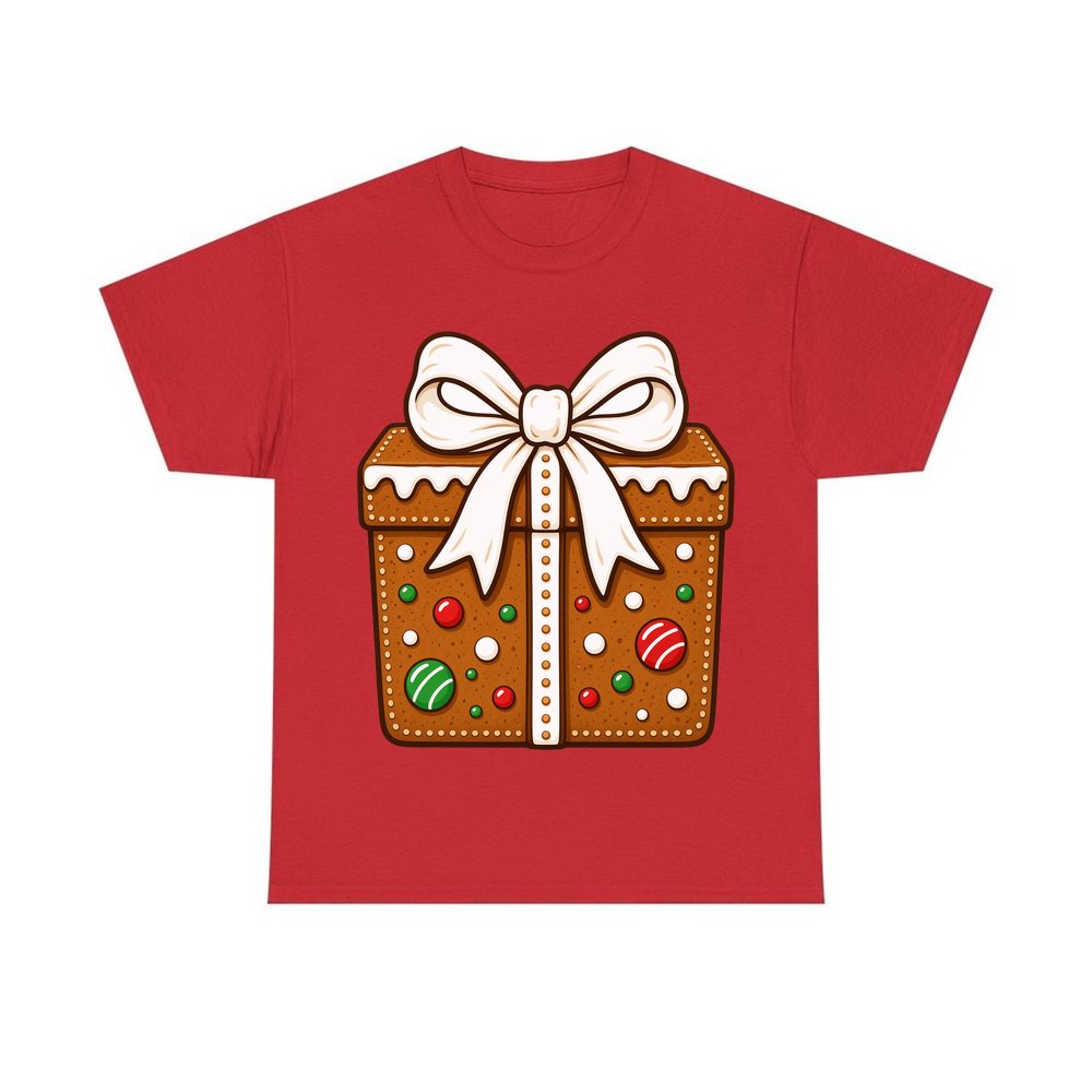 Gingerbread Gift Box Biscuit personalised Christmas T-shirt in red