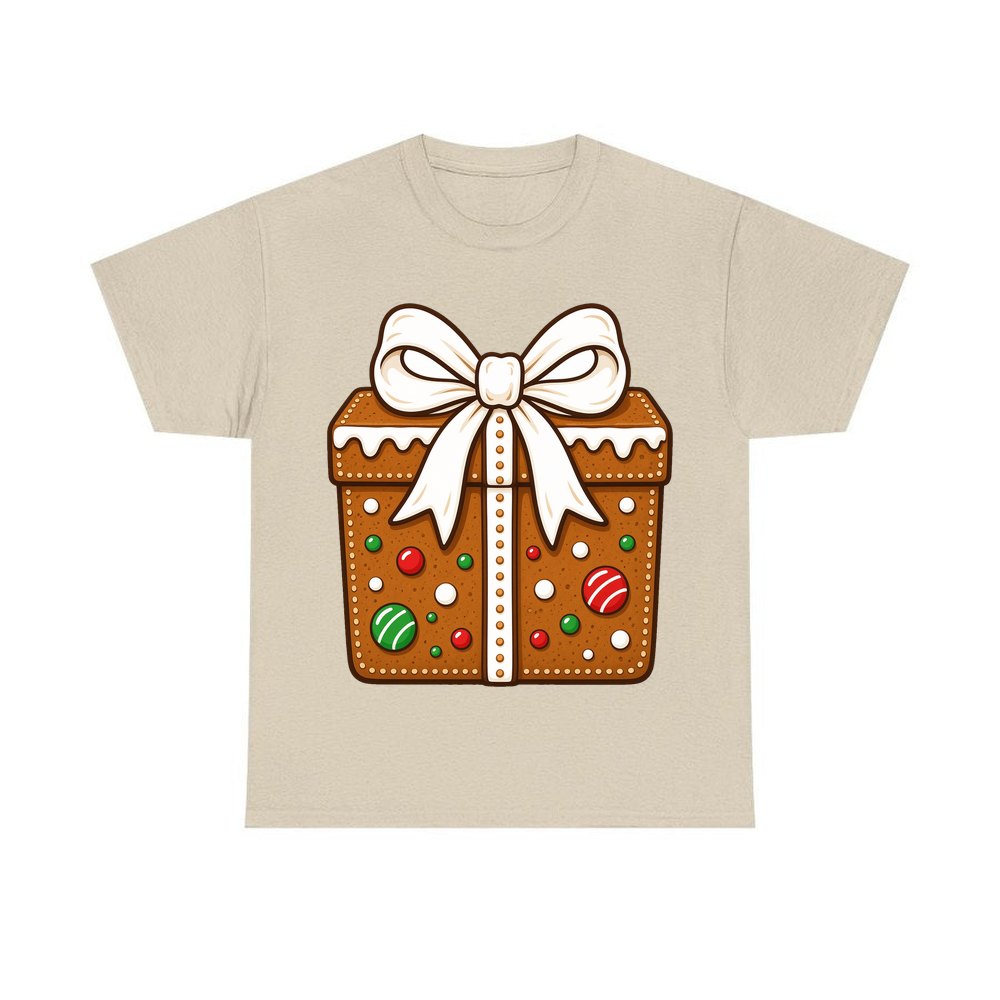 Gingerbread Gift Box Biscuit personalised Christmas T-shirt in sand